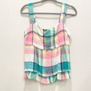 NWOT! LOFT Petites Green Pink Plaid Peplum Tank Blouse!